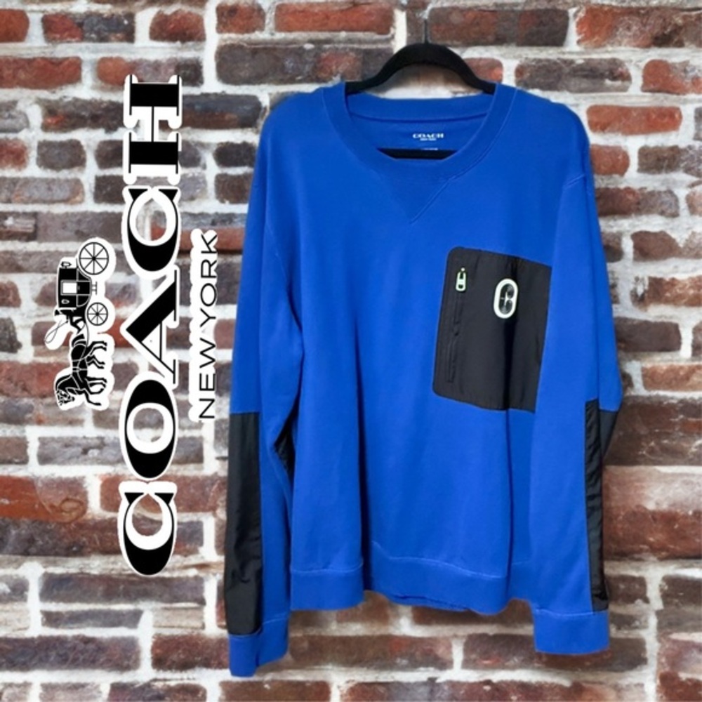 COACH Blue Tech Pocket Crewneck Sweatshirt – Men’s XL EUC